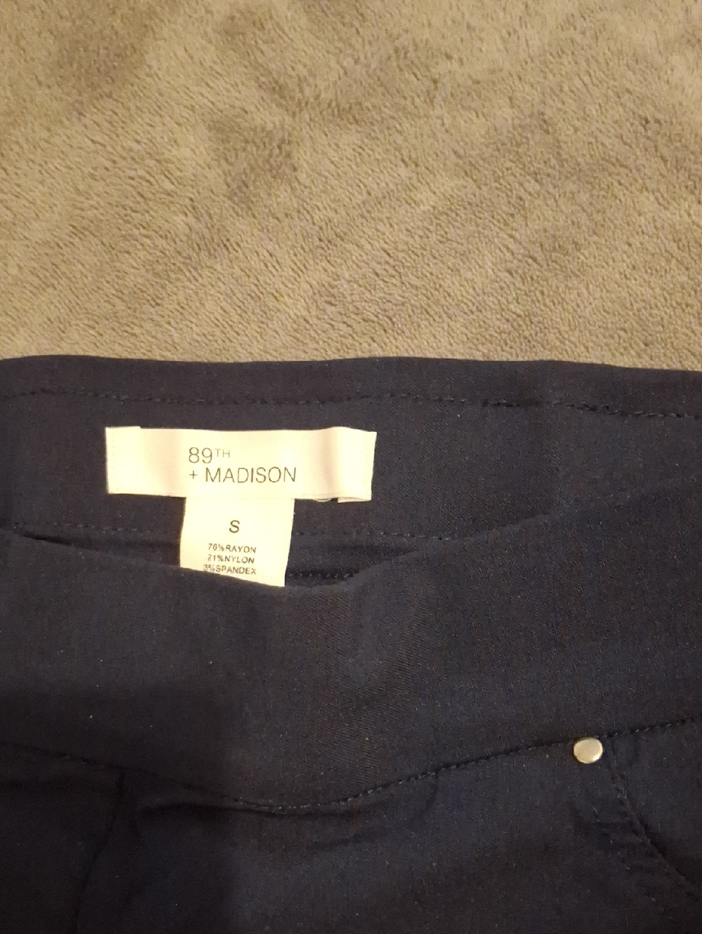 89th & Madison Navy Knit Cropped Pants with Hem Stud - Picture 3 of 3